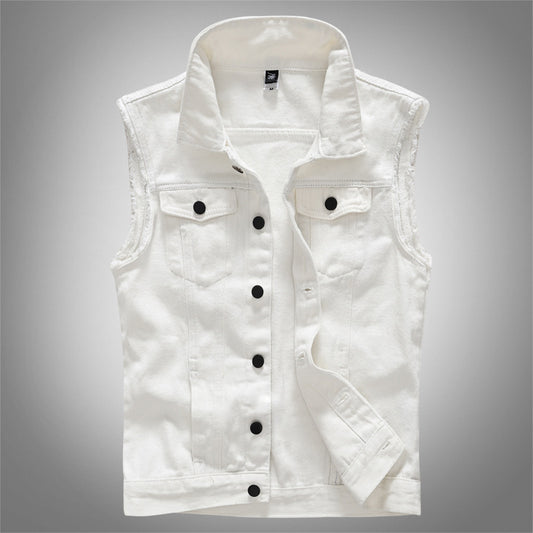 Slim Fit Trendy Men's White Denim Vest Denim Waistcoat Denim Sleeveless Top