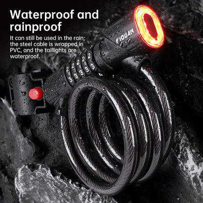 5-Digit Password Bike Lock with Safety Tail Light - Anti-Theft Steel Cable Chain Lock, Bicycle Security Accessory