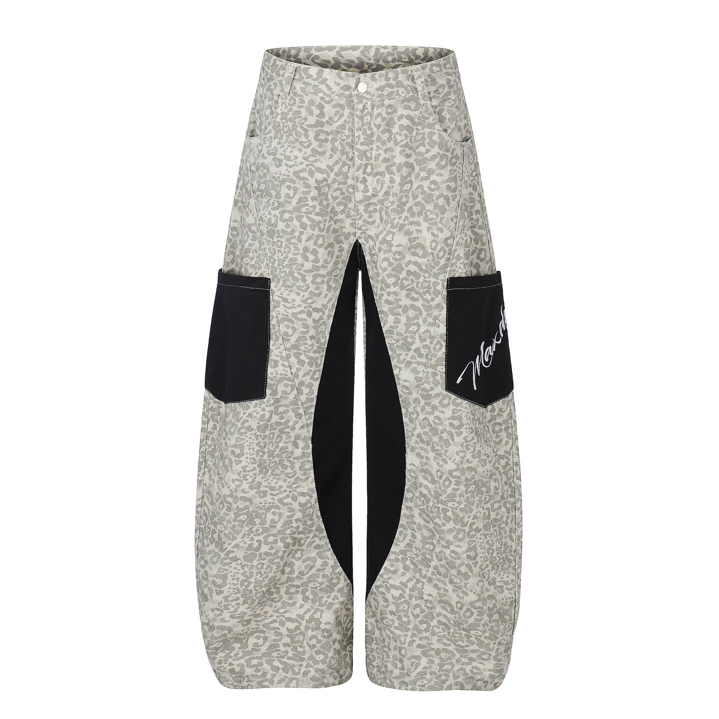 Color-Blocking Pocket Design Loose Straight Leg Wide Leg Versatile Floor-Length Trousers