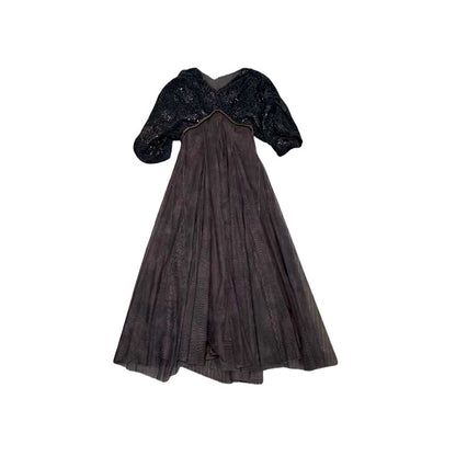 Clothing  Lace Beaded Embroidery Ruffle Dress with Ombre Mesh Paneling Sheer Overlay Women's Dress