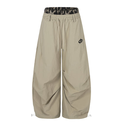 High-Waisted Drawstring Wide Leg Loose Slimming Versatile Cuffed Paratrooper Pants