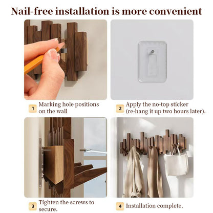 Solid Wood Hanger, Piano Key Wall Hook, Adhesive Back-of-Door Coat Hook, No Drill Entryway Organizer.
