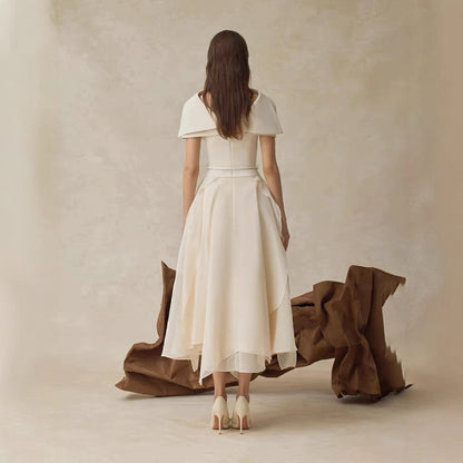 Waist Cinched Dress with Cape Two-Piece Set Long Dress