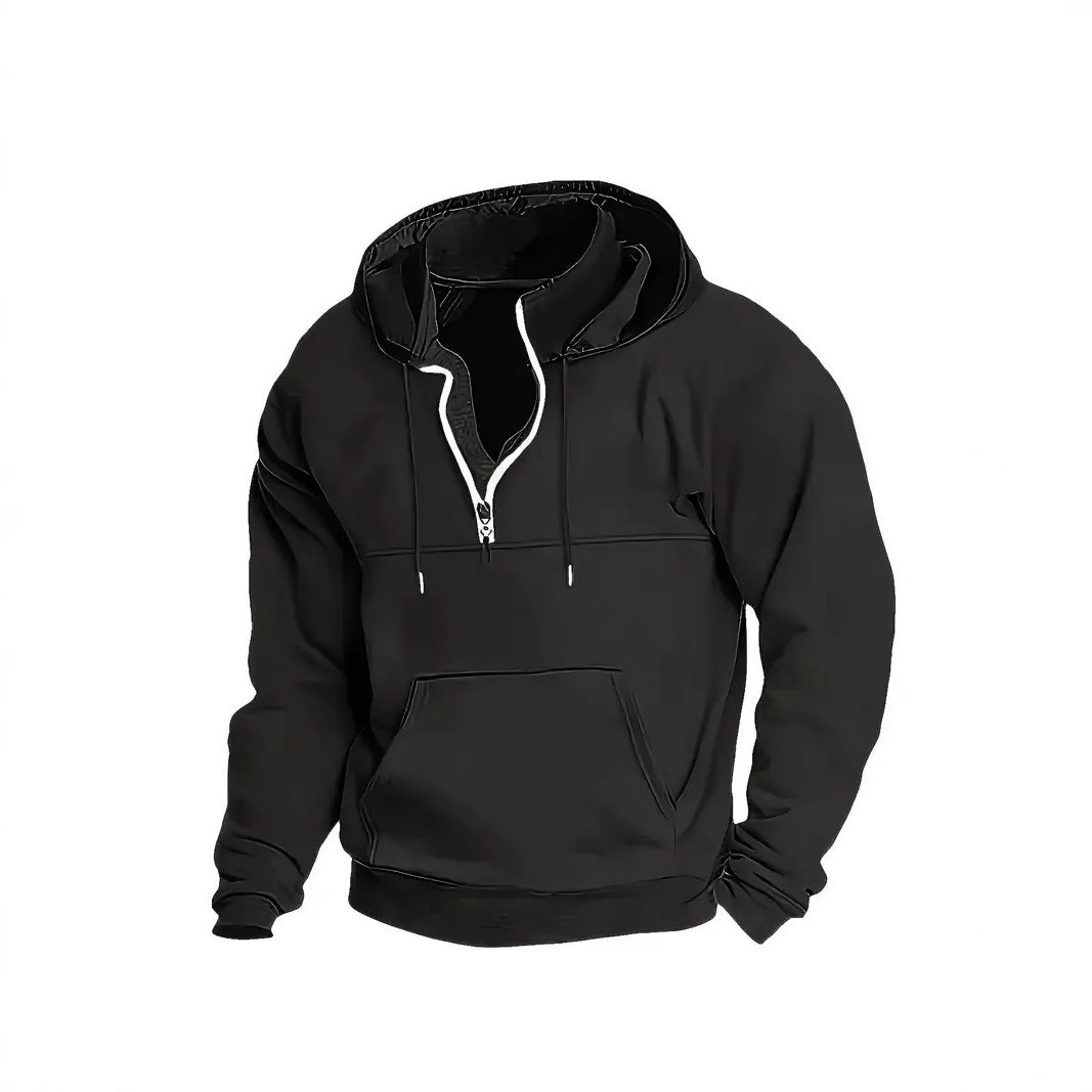 Sweat à capuche décontracté uni semi-zippé