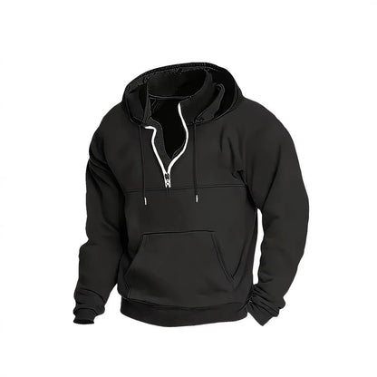 Sweat à capuche décontracté uni semi-zippé