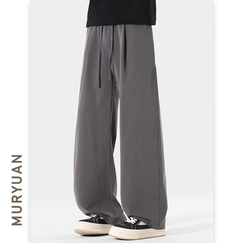 Vintage Pleated Slim Trousers for Men, Loose Mid-Waist Casual Long Pants