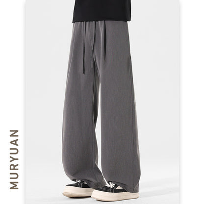 Vintage Pleated Slim Trousers for Men, Loose Mid-Waist Casual Long Pants