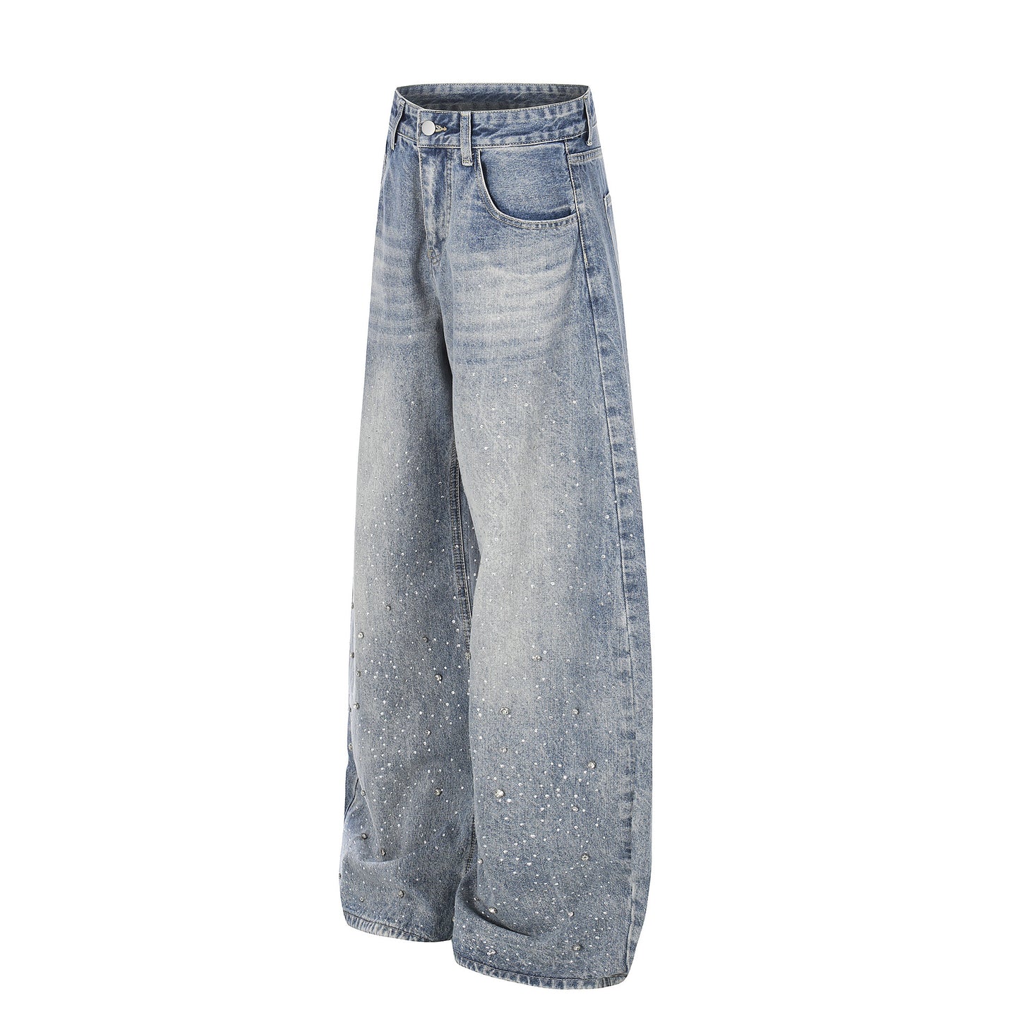 Pantalon droit amincissant, taille haute, délavé et déchiré, coupe ample
