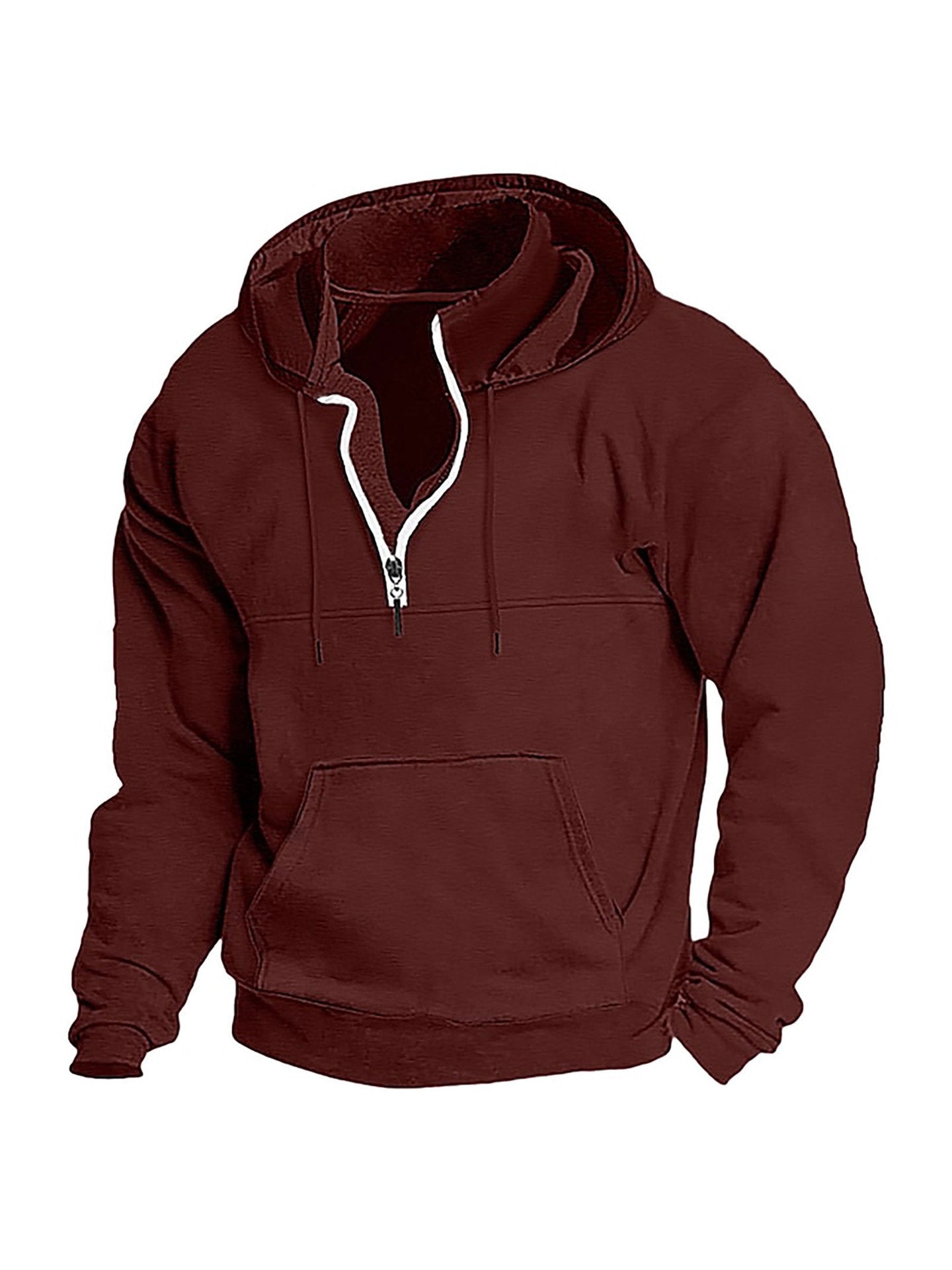 Sweat à capuche décontracté uni semi-zippé