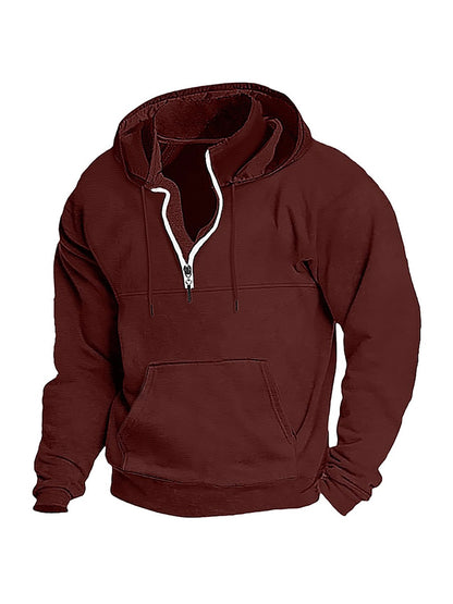 Sweat à capuche décontracté uni semi-zippé