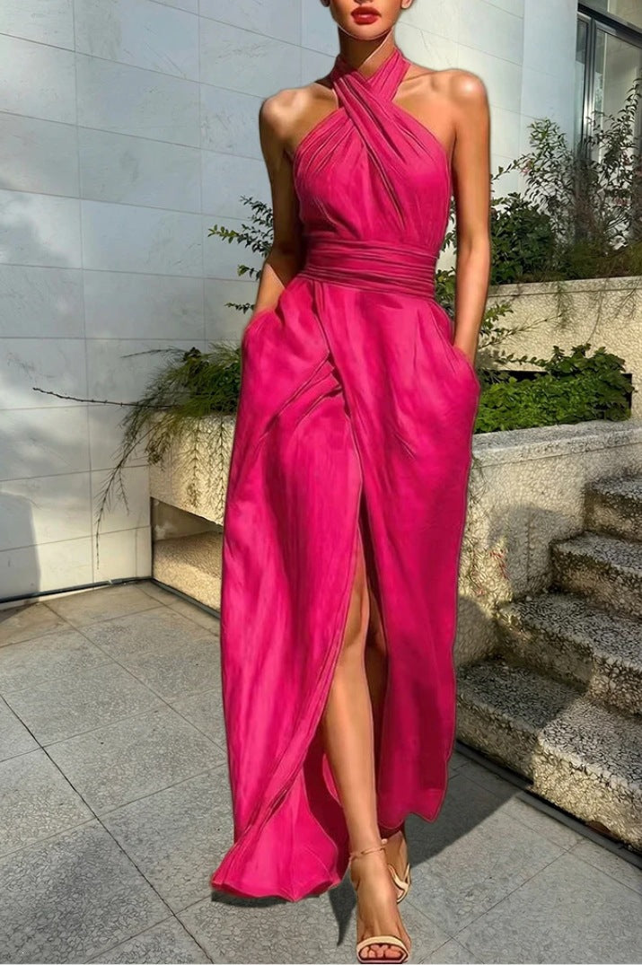 Robe moulante élégante sans manches de couleur unie pour femme