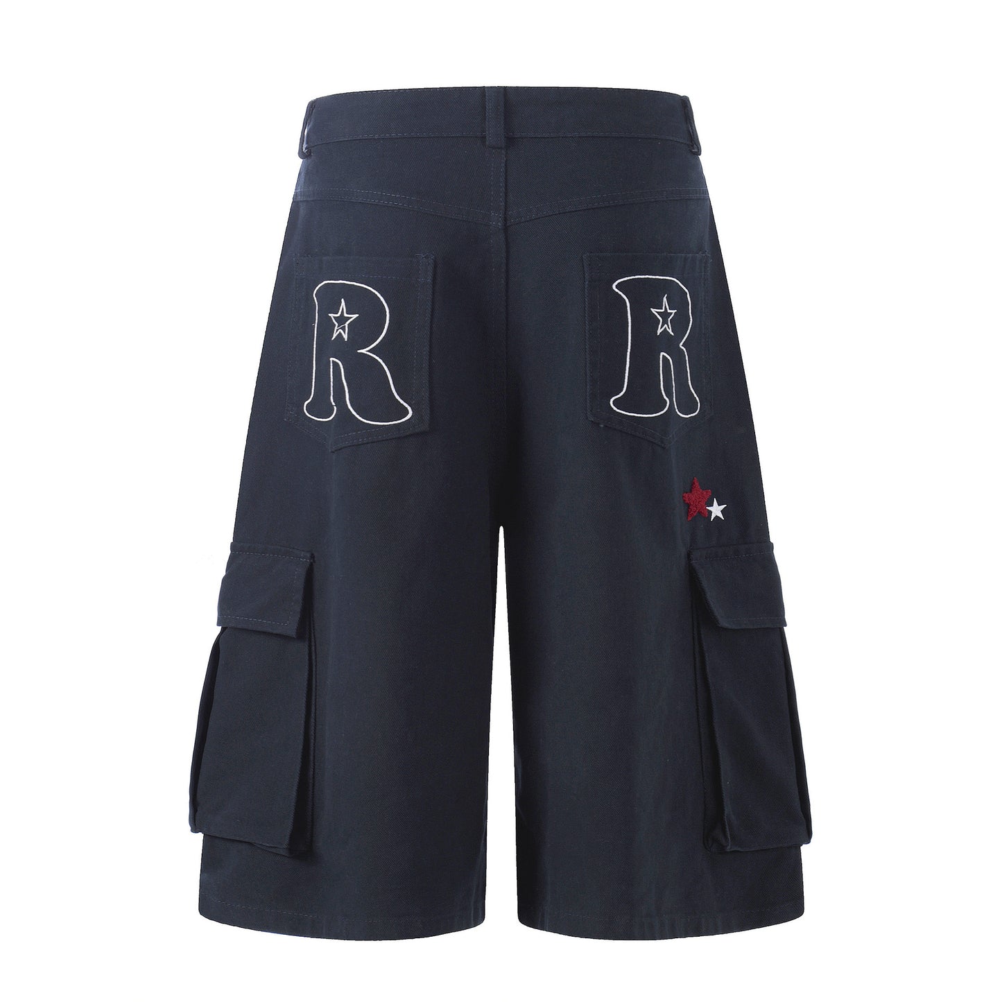 Star Embroidery Cargo Shorts Unisex Loose Wide Leg Multi-pocket Casual Mid-length Shorts