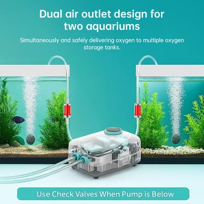 Super Quiet Aquarium Air Pump, Ultra-Low Noise Silent Operation with Adjustable High-Power Bubbler for Fish Tanks