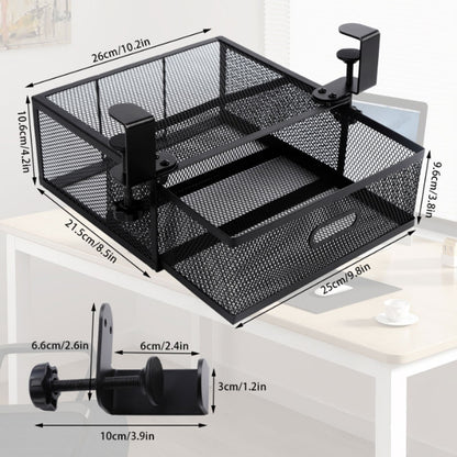 New punch-free under-desk drawer, hidden single-layer shelf, and metal lockable storage basket for office desks.