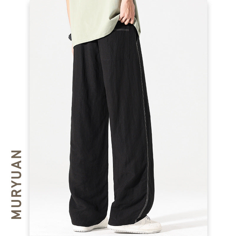 Style Casual Linen Trousers for Men Wide Leg Pants