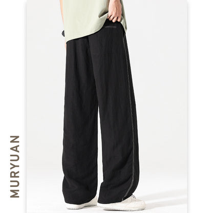 Style Casual Linen Trousers for Men Wide Leg Pants