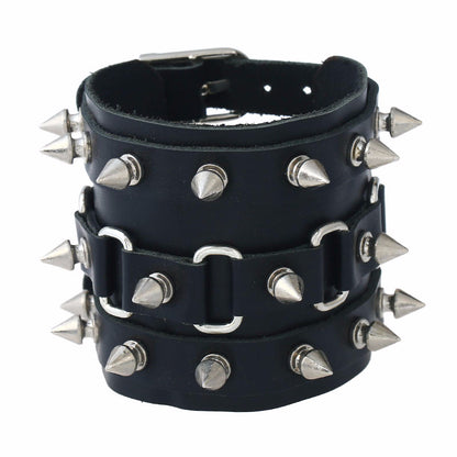 Bracelet en cuir véritable punk non-conventionnel et exagéré