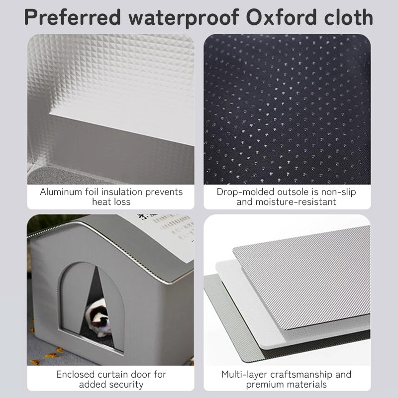 Insulated Outdoor Cat House with Raised Base - Windproof & Weatherproof Shelter with Reflective Lining.
