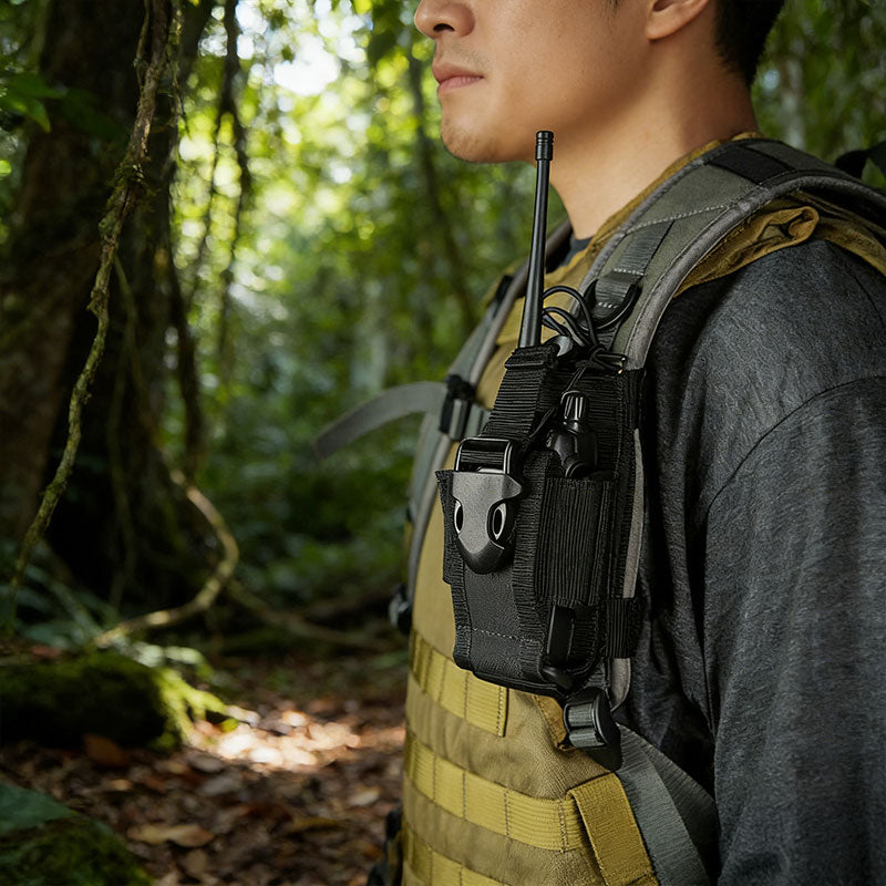 Pochette radio tactique avec poche utilitaire - Sac banane compatible MOLLE pour talkie-walkie, chasse et accessoires d'Airsoft