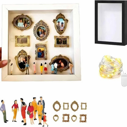 Kit de boîte d'ombre de mini-musée DIY | Présentoir de souvenirs de mariage et d'anniversaire avec cadres et figurines dorés