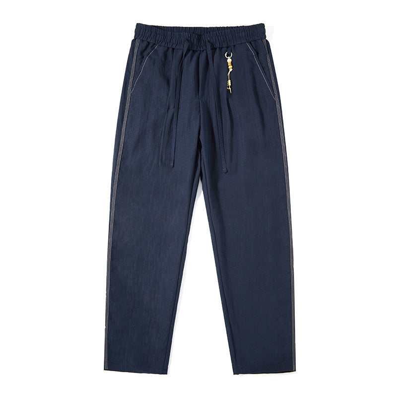 Style Casual Linen Trousers for Men Wide Leg Pants