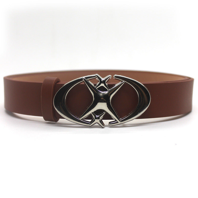 Ceinture à Boucle Étoile Croisée Double Croissant de Lune Design Original