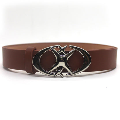 Ceinture à Boucle Étoile Croisée Double Croissant de Lune Design Original