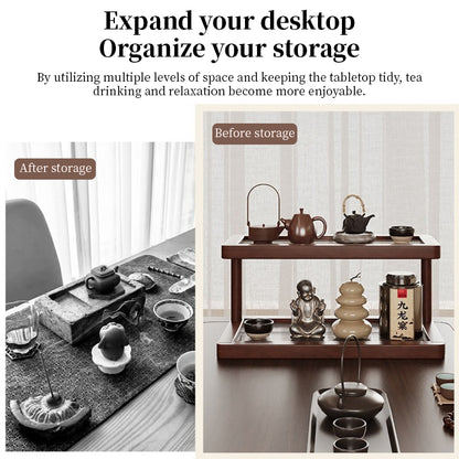 2-Tier Bamboo Spice & Cosmetic Organizer with Acrylic Base, Countertop Storage for Small Spaces