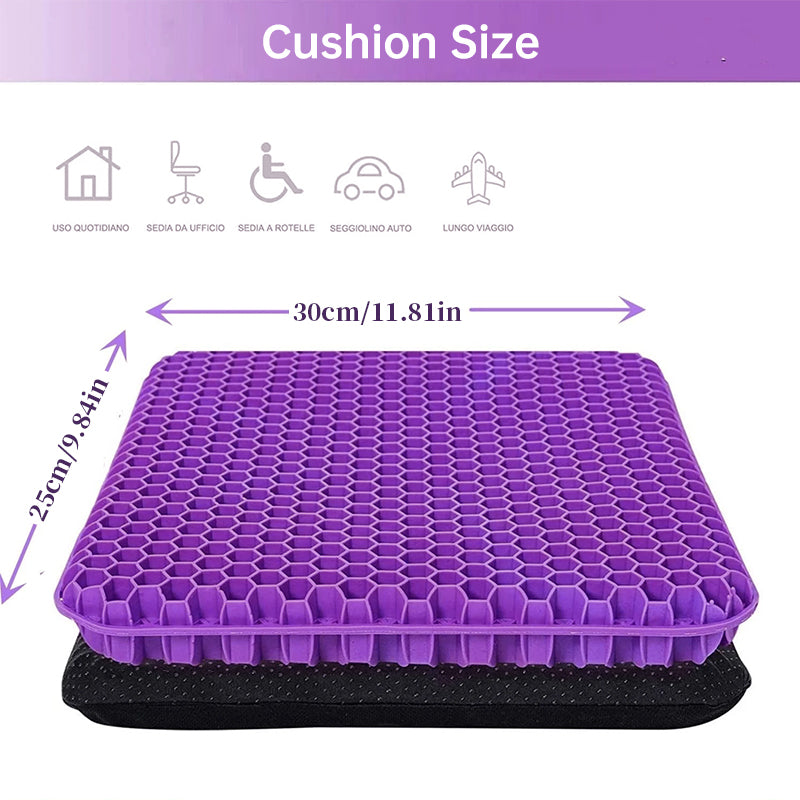 Coussin de siège en gel épais et grand avec housse antidérapante, coussin en nid d'abeille pour le soulagement des douleurs à la hanche et au coccyx, pour une utilisation en voiture et au bureau