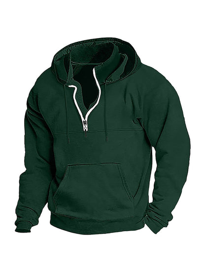 Sweat à capuche décontracté uni semi-zippé