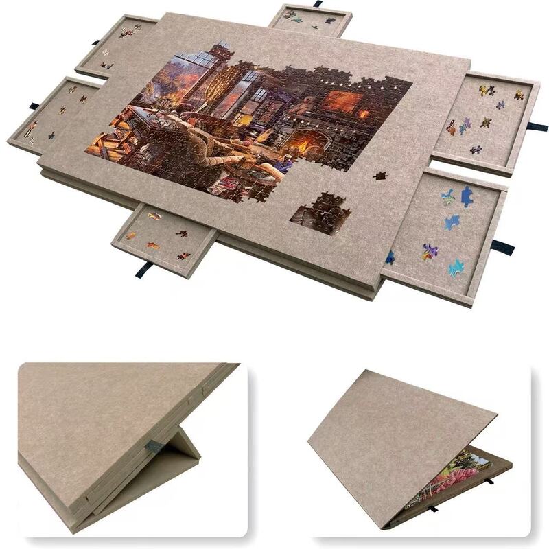 Large-Capacity 6-Drawer Puzzle Organizer - Foldable Puzzle Board with Storage Box & Display Stand for Home Decor