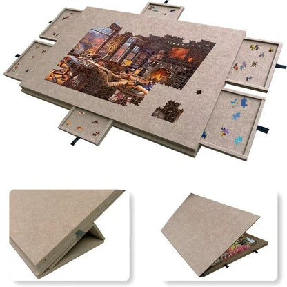 Large-Capacity 6-Drawer Puzzle Organizer - Foldable Puzzle Board with Storage Box & Display Stand for Home Decor