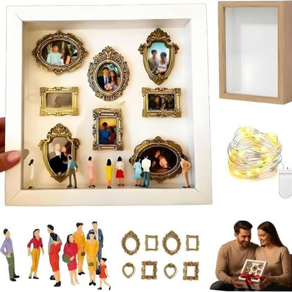 Kit de boîte d'ombre de mini-musée DIY | Présentoir de souvenirs de mariage et d'anniversaire avec cadres et figurines dorés