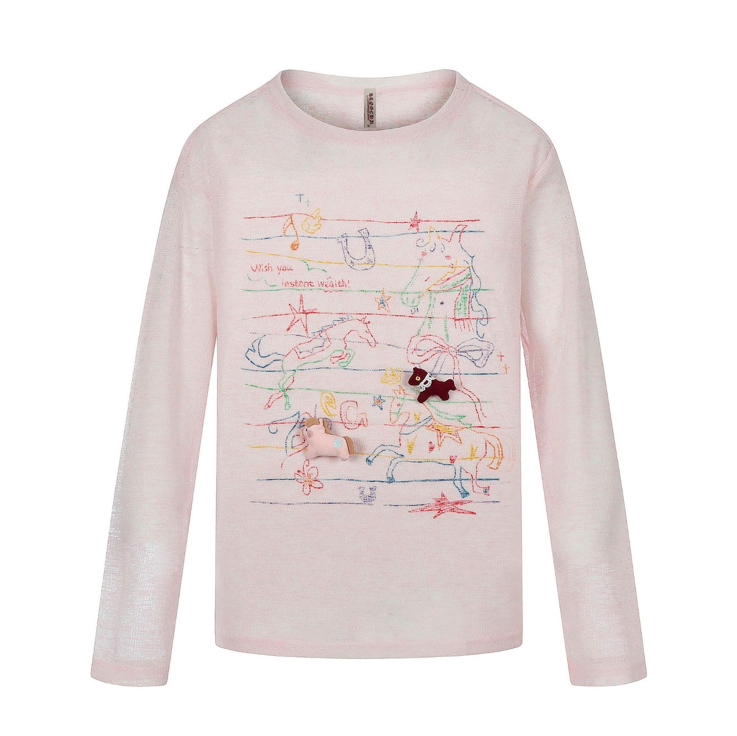 graffiti printed lightweight cover-up T-shirt breathable round neck loose sunscreen long sleeve