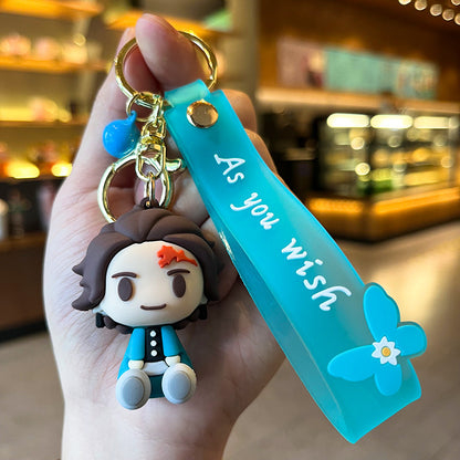 Cartoon Creative Anime Demon Slayer Keychain Wholesale Backpack Charm Car Key Cute Silicone Figurine