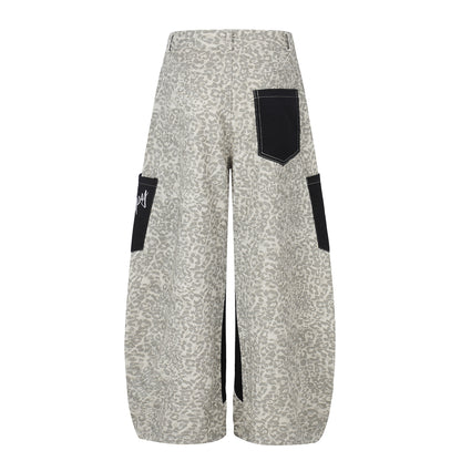 Color-Blocking Pocket Design Loose Straight Leg Wide Leg Versatile Floor-Length Trousers
