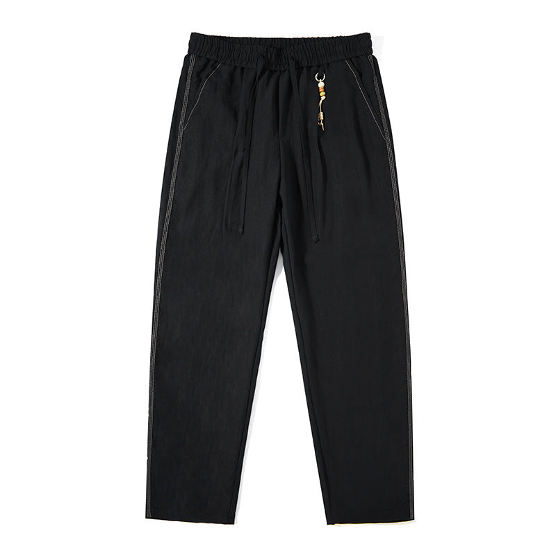 Style Casual Linen Trousers for Men Wide Leg Pants