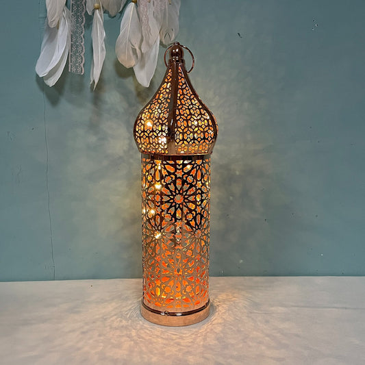 مصباح زخرفي من الحديد المطاوع على الطراز المغربي، مصباح LED يعمل بالبطارية، مصباح مسجد عتيق لفعاليات رمضان.