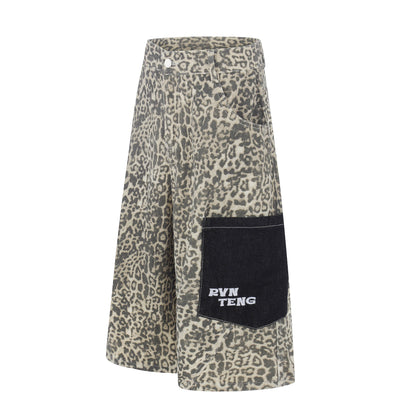 Color-Blocking Pocket Cargo Seven-Eighth Pants Unisex Loose Wide-Leg Trendy Mid-Length Pants