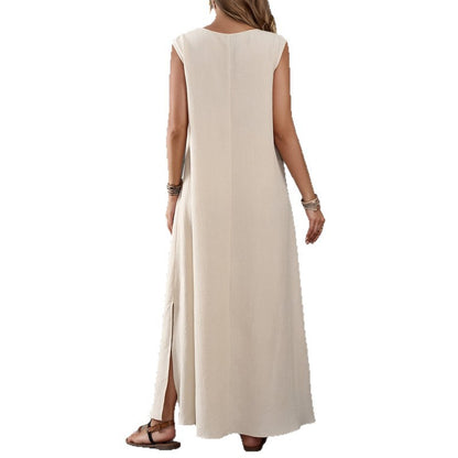Elegant Long Dress Sleeveless V-Neck Side Slit Midi Dress  Dress