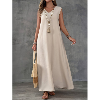 Elegant Long Dress Sleeveless V-Neck Side Slit Midi Dress  Dress