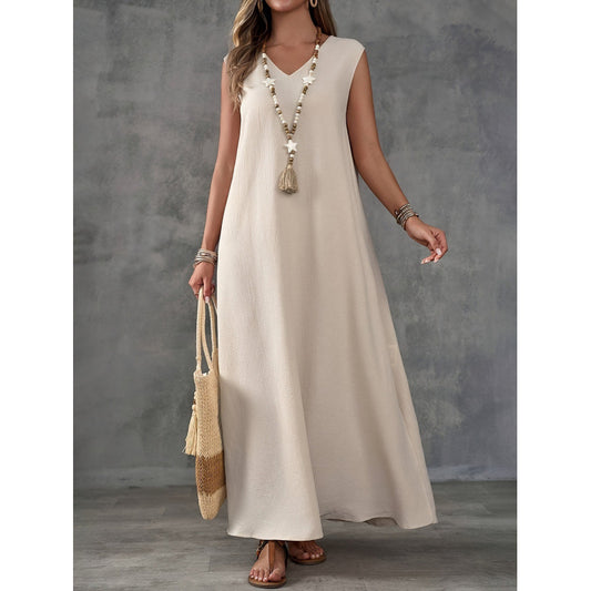 Elegant Long Dress Sleeveless V-Neck Side Slit Midi Dress  Dress