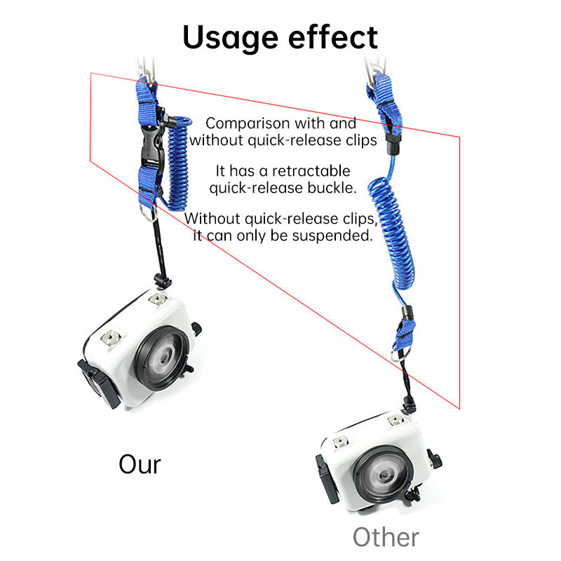 Cordon de sécurité pour caméra de plongée, câble à ressort en acier inoxydable pour caméras d'action GoPro, attache de sécurité pour lampe de poche