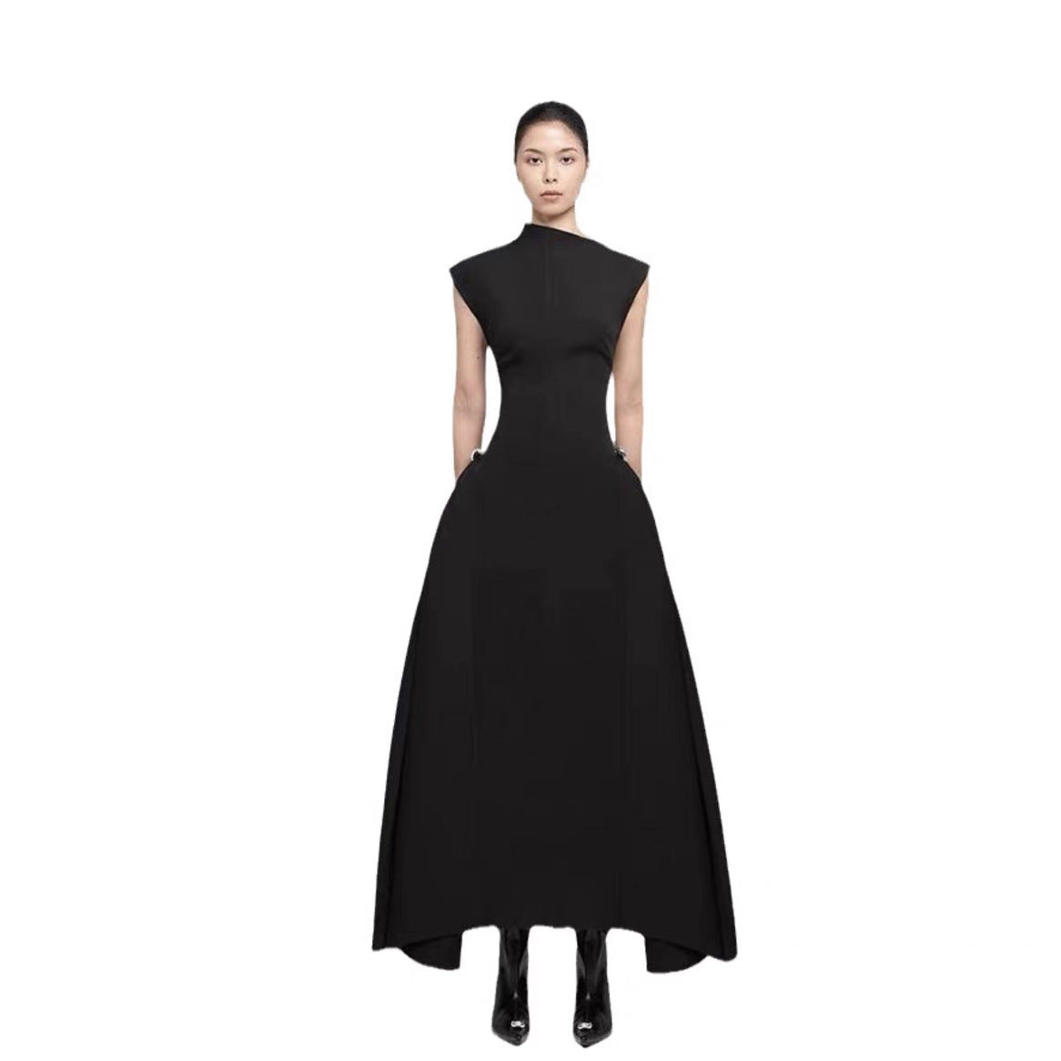 Solid Color Sleeveless A-Line Maxi Dress for Women, High Waist, Elegan