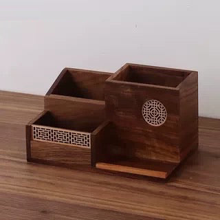 Ornement porte-stylo en bois massif cadeau créatif organisateur de bureau conteneur de rangement cadeau à main