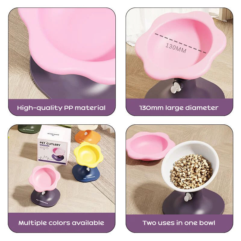 Anti-flip Non-slip Elevated Pet Bowl: Cartoon Design, Height-Angle Adjustable