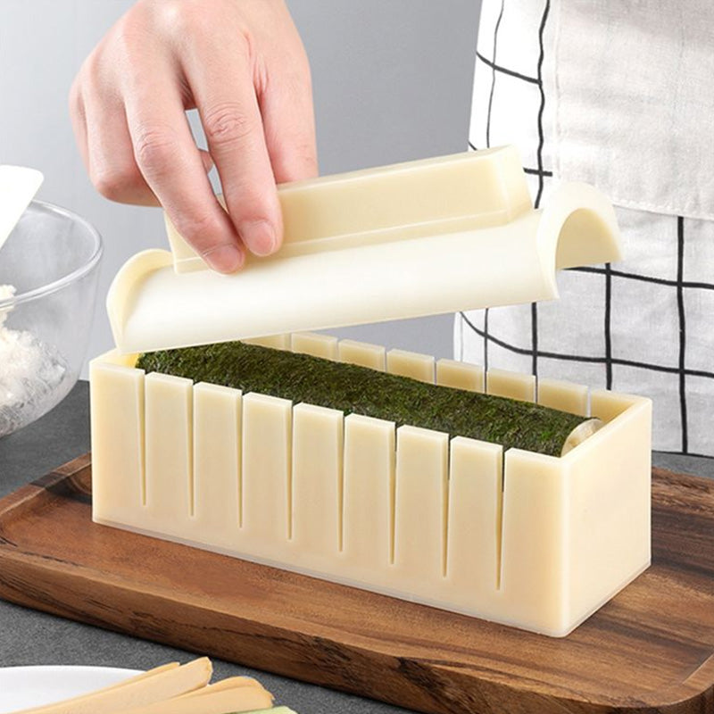 DIY Sushi Maker Kit with Plastic Molds for Rolls, Round, Square & Heart Shapes