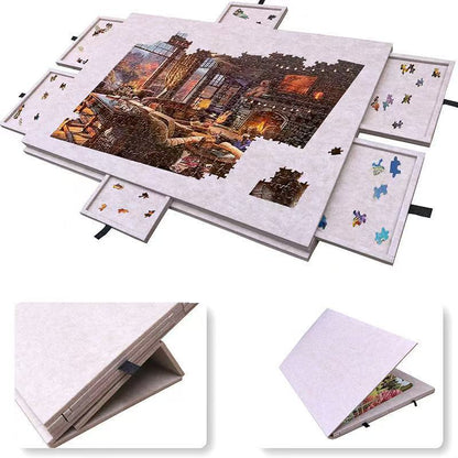 Large-Capacity 6-Drawer Puzzle Organizer - Foldable Puzzle Board with Storage Box & Display Stand for Home Decor