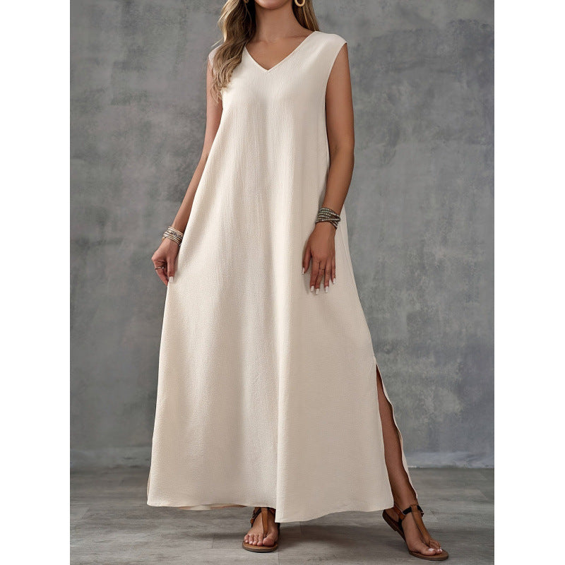 Elegant Long Dress Sleeveless V-Neck Side Slit Midi Dress  Dress
