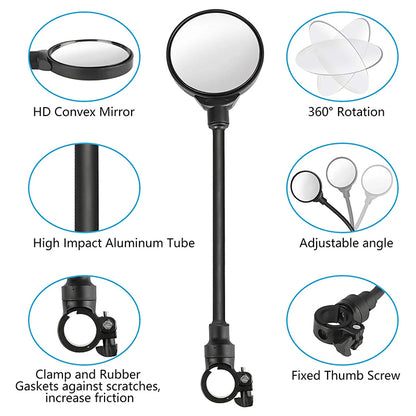 Bike Mirror, Adjustable Handlebar Rear View Mirror for Mountain Road Bicycle - 2 Pack (Black)